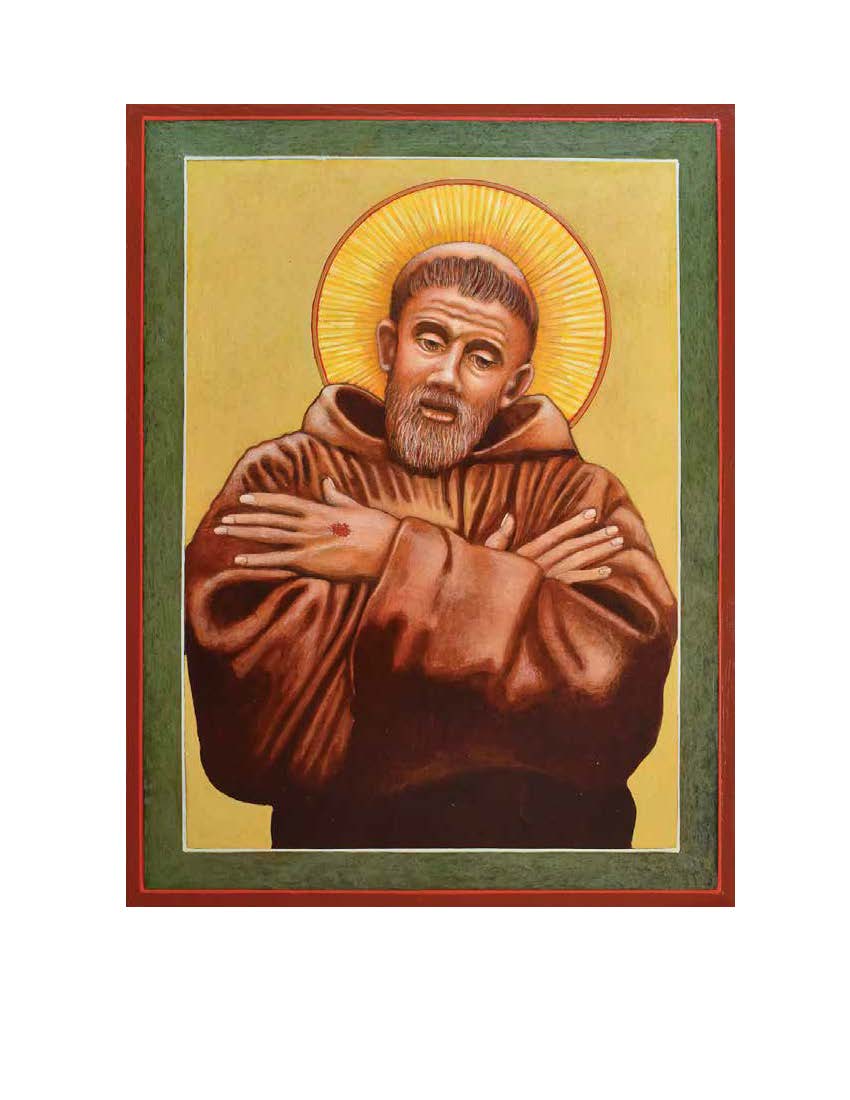 Painted portrait of Saint Francis of Assisi with crossed arms